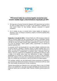 TPS tomará todas las acciones legales necesarias para revertir medida ilegal y discriminatoria impulsada por EPV